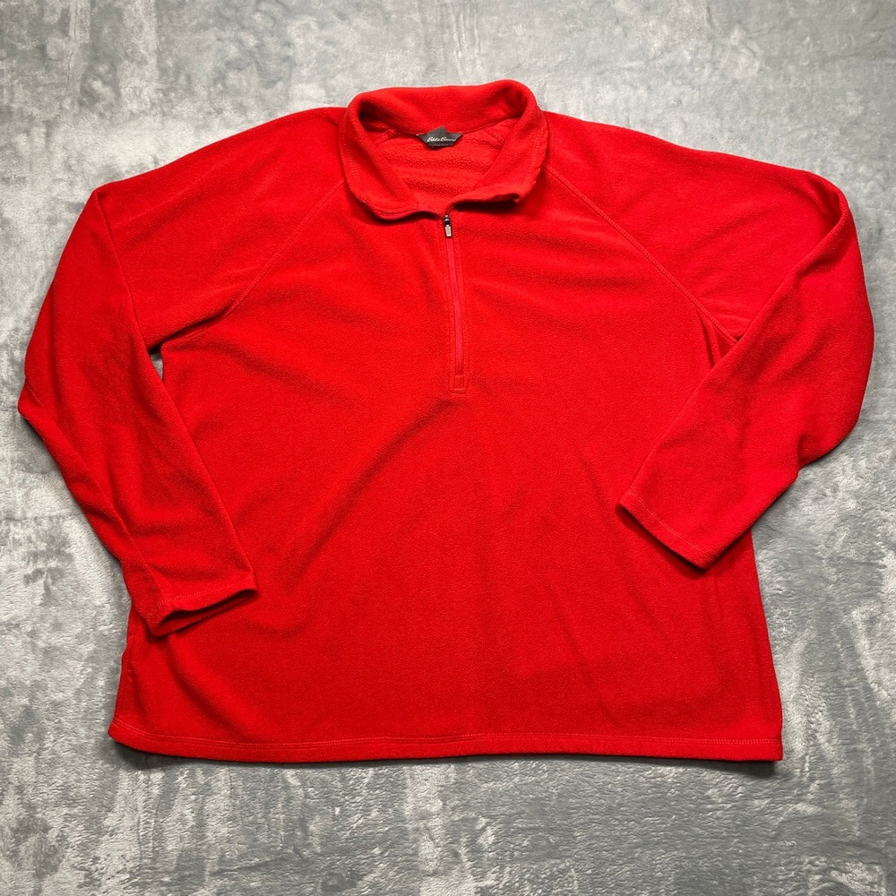 Eddie Bauer Fleece Pullover Women XL Red Quarter Zip Raglan Sleeve Mock Neck